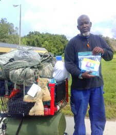 Homeless man with care package in Mango/Seffner, FL